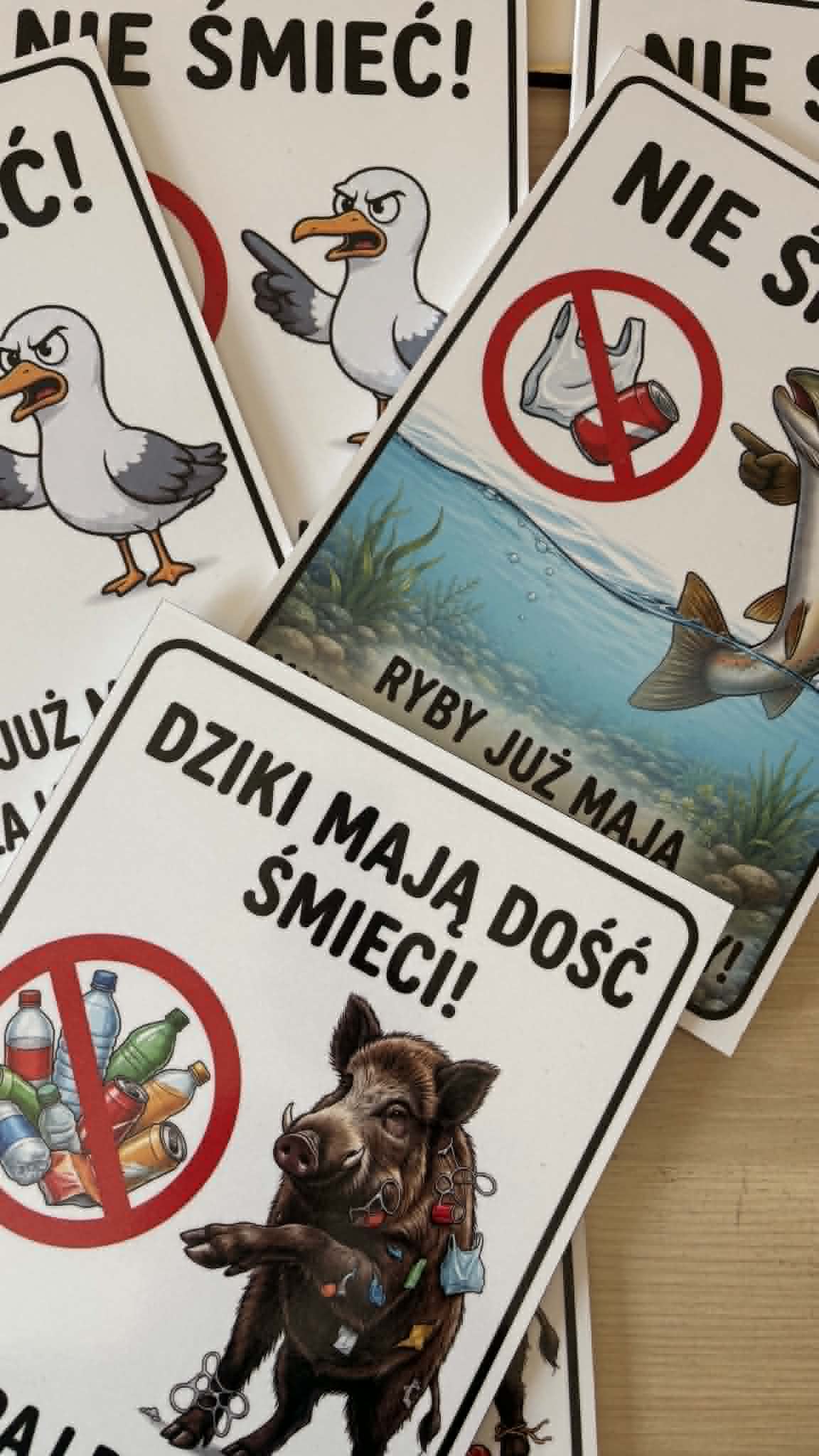 Tabliczki informacyjne na temat śmieci
